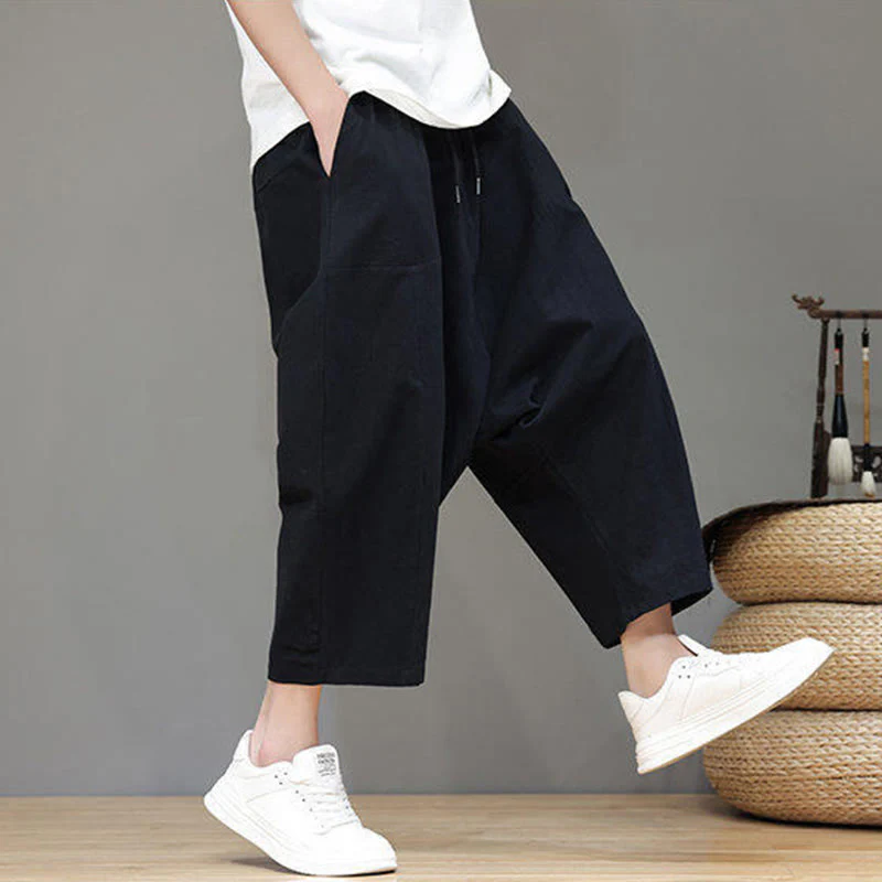 Pantaloni da uomo in cotone con elastico in vita, gamba larga, con coulisse, modello Buddha Stones, casual, tinta unita, cavallo basso, tasche - Image 20