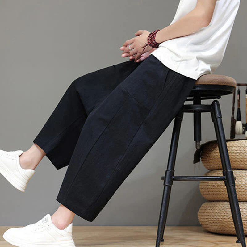 Pantaloni da uomo in cotone con elastico in vita, gamba larga, con coulisse, modello Buddha Stones, casual, tinta unita, cavallo basso, tasche - Image 22