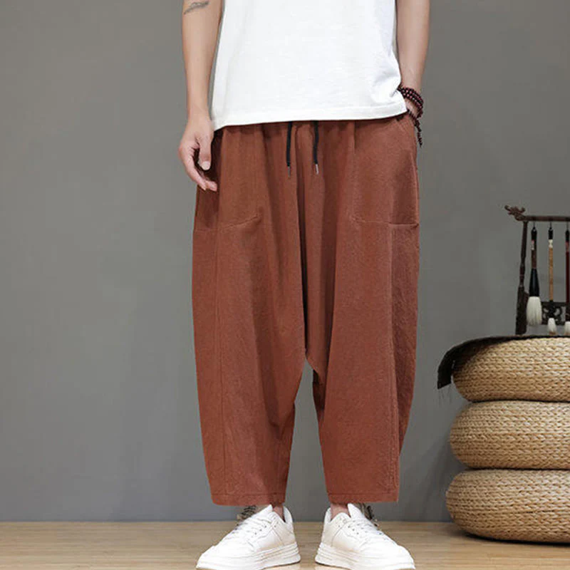 Pantaloni da uomo in cotone con elastico in vita, gamba larga, con coulisse, modello Buddha Stones, casual, tinta unita, cavallo basso, tasche - Image 23