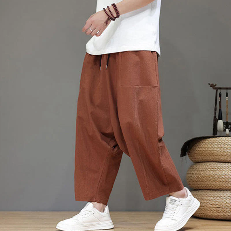 Pantaloni da uomo in cotone con elastico in vita, gamba larga, con coulisse, modello Buddha Stones, casual, tinta unita, cavallo basso, tasche - Image 24