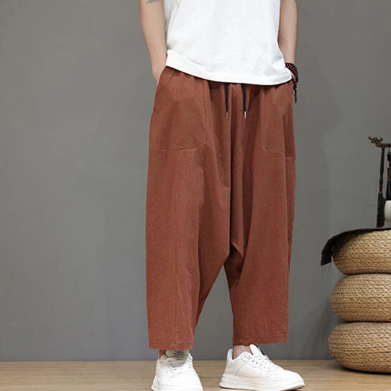 Pantaloni da uomo in cotone con elastico in vita, gamba larga, con coulisse, modello Buddha Stones, casual, tinta unita, cavallo basso, tasche - Image 25