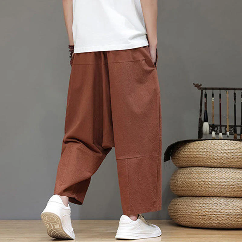 Pantaloni da uomo in cotone con elastico in vita, gamba larga, con coulisse, modello Buddha Stones, casual, tinta unita, cavallo basso, tasche - Image 26