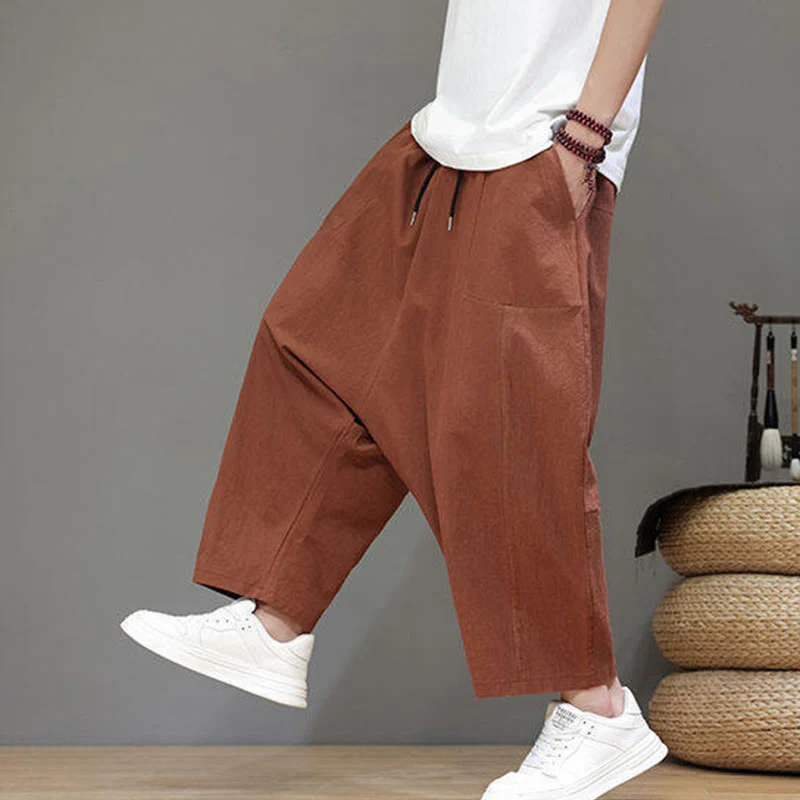 Pantaloni da uomo in cotone con elastico in vita, gamba larga, con coulisse, modello Buddha Stones, casual, tinta unita, cavallo basso, tasche - Image 27