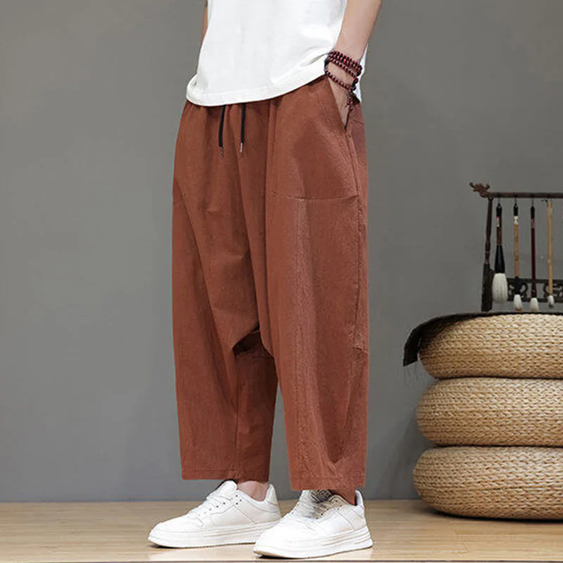 Pantaloni da uomo in cotone con elastico in vita, gamba larga, con coulisse, modello Buddha Stones, casual, tinta unita, cavallo basso, tasche - Image 28