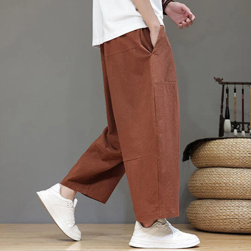 Pantaloni da uomo in cotone con elastico in vita, gamba larga, con coulisse, modello Buddha Stones, casual, tinta unita, cavallo basso, tasche - Image 29