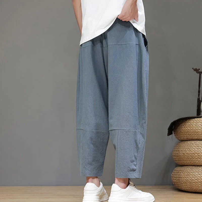 Pantaloni da uomo in cotone con elastico in vita, gamba larga, con coulisse, modello Buddha Stones, casual, tinta unita, cavallo basso, tasche - Image 3