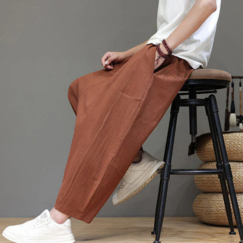 Pantaloni da uomo in cotone con elastico in vita, gamba larga, con coulisse, modello Buddha Stones, casual, tinta unita, cavallo basso, tasche - Image 30