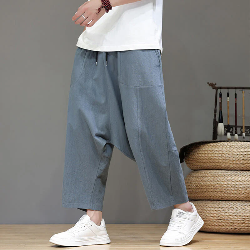 Pantaloni da uomo in cotone con elastico in vita, gamba larga, con coulisse, modello Buddha Stones, casual, tinta unita, cavallo basso, tasche - Image 5