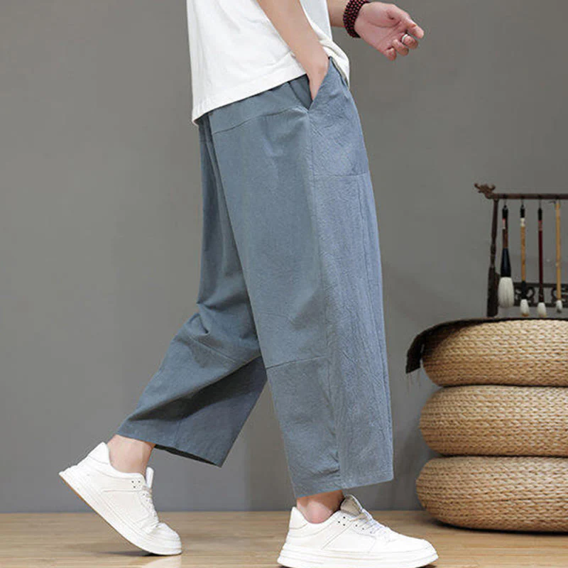 Pantaloni da uomo in cotone con elastico in vita, gamba larga, con coulisse, modello Buddha Stones, casual, tinta unita, cavallo basso, tasche - Image 8