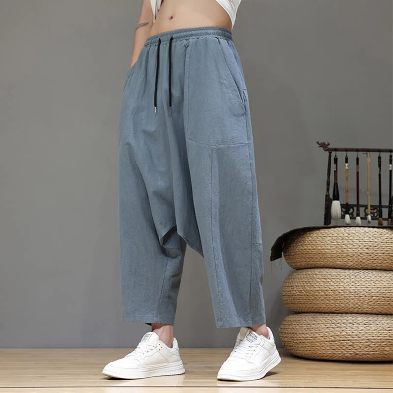 Pantaloni da uomo in cotone con elastico in vita, gamba larga, con coulisse, modello Buddha Stones, casual, tinta unita, cavallo basso, tasche - Image 9