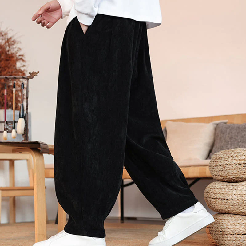 Pantaloni da uomo in cotone con tasche, casual, tinta unita e design semplice, con Buddha Stones - Image 15