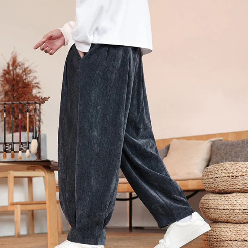 Pantaloni da uomo in cotone con tasche, casual, tinta unita e design semplice, con Buddha Stones - Image 20