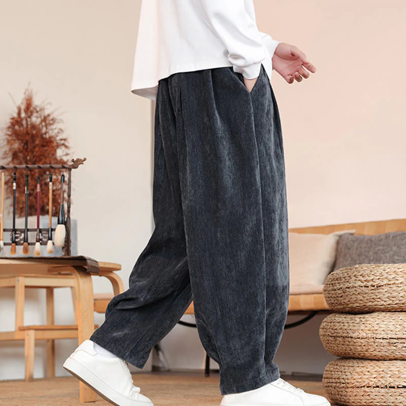 Pantaloni da uomo in cotone con tasche, casual, tinta unita e design semplice, con Buddha Stones - Image 24