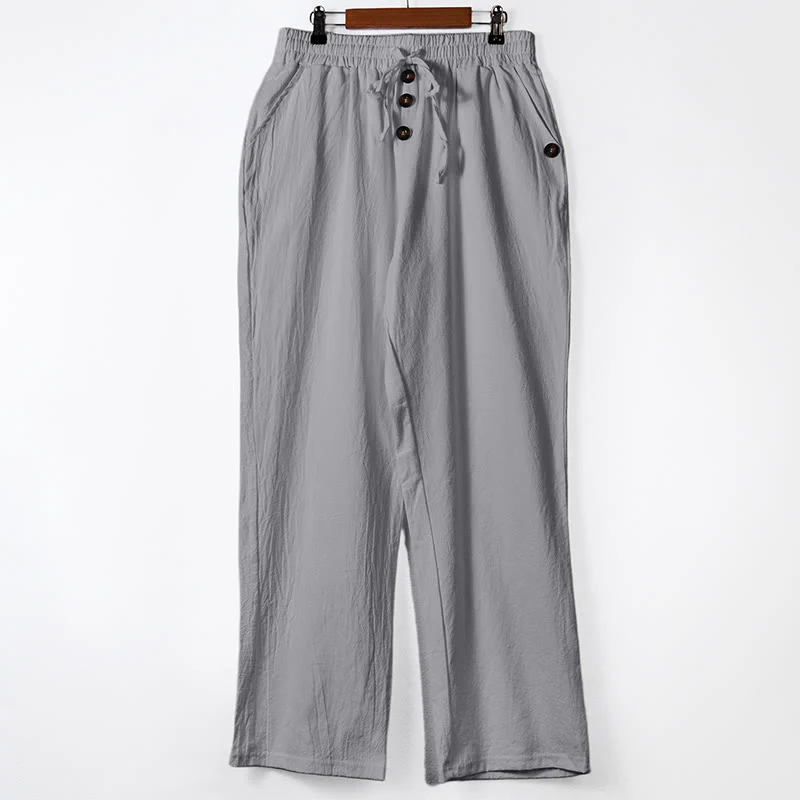 Pantaloni da uomo in cotone con tasche, coulisse e bottoni tinta unita con Buddha Stones - Image 15