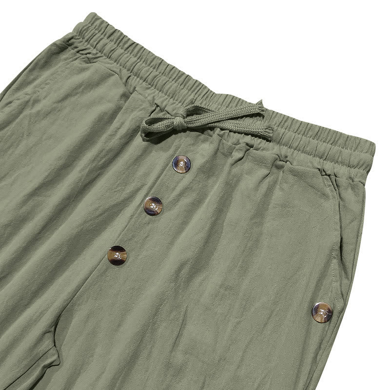 Pantaloni da uomo in cotone con tasche, coulisse e bottoni tinta unita con Buddha Stones - Image 20