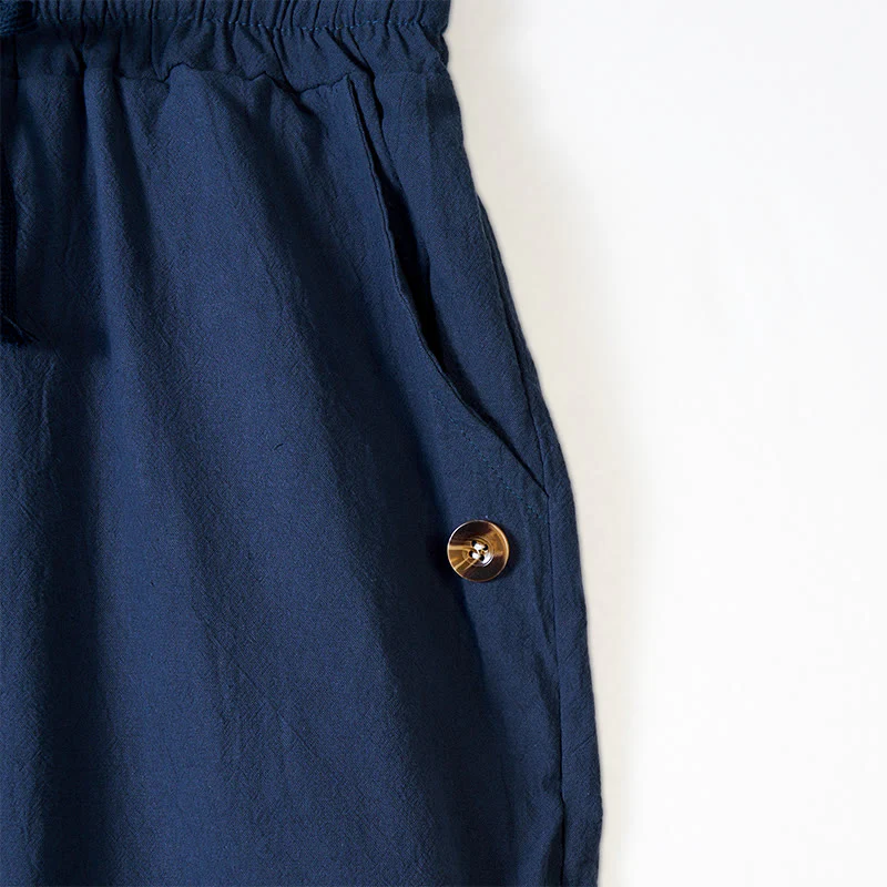 Pantaloni da uomo in cotone con tasche, coulisse e bottoni tinta unita con Buddha Stones - Image 4