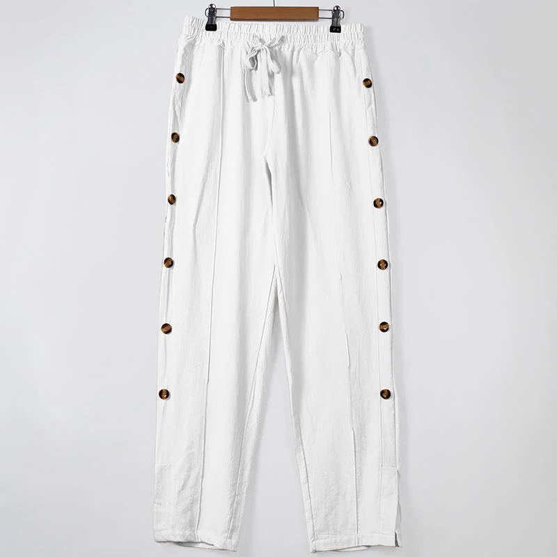 Pantaloni da uomo in cotone con tasche e bottoni laterali in tinta unita con Buddha Stones - Image 11