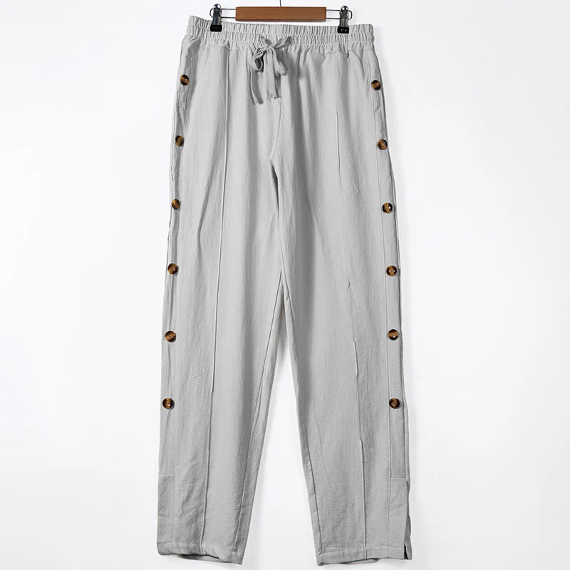 Pantaloni da uomo in cotone con tasche e bottoni laterali in tinta unita con Buddha Stones - Image 9