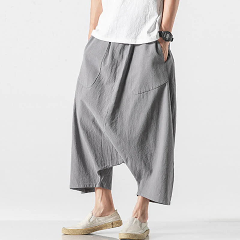 Pantaloni da uomo in cotone e lino con coulisse, gamba larga, lunghezza 7-8, con tasche, modello Buddha Stones, casual, con cavallo basso - Image 21