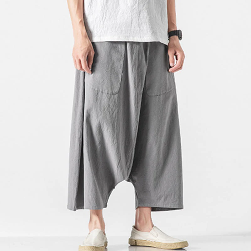 Pantaloni da uomo in cotone e lino con coulisse, gamba larga, lunghezza 7-8, con tasche, modello Buddha Stones, casual, con cavallo basso - Image 26