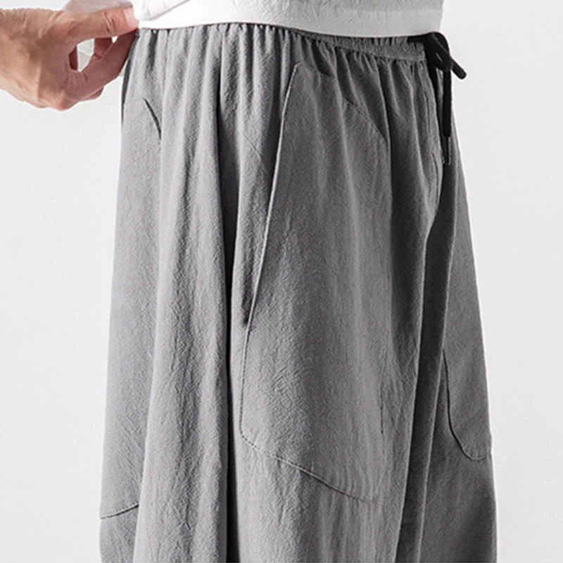 Pantaloni da uomo in cotone e lino con coulisse, gamba larga, lunghezza 7-8, con tasche, modello Buddha Stones, casual, con cavallo basso - Image 28