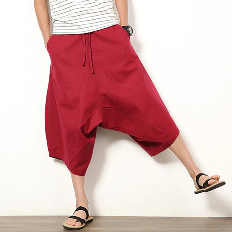 Pantaloni da uomo in cotone e lino con coulisse, modello Buddha Stones, modello primavera, semplici e patchwork, con tasche, lunghezza 7-8 - Image 13
