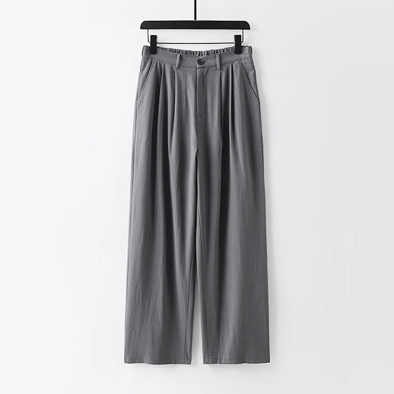 Pantaloni da uomo in cotone e lino con tasche, modello Buddha Stones, modello primavera-autunno, gamba dritta e tinta unita - Image 10