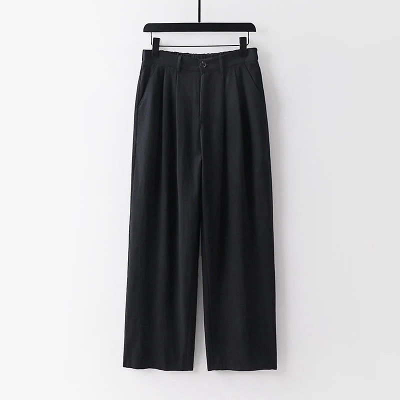 Pantaloni da uomo in cotone e lino con tasche, modello Buddha Stones, modello primavera-autunno, gamba dritta e tinta unita - Image 11