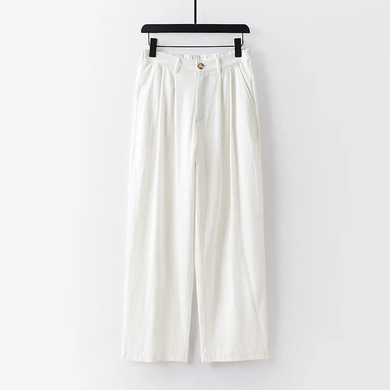 Pantaloni da uomo in cotone e lino con tasche, modello Buddha Stones, modello primavera-autunno, gamba dritta e tinta unita - Image 12