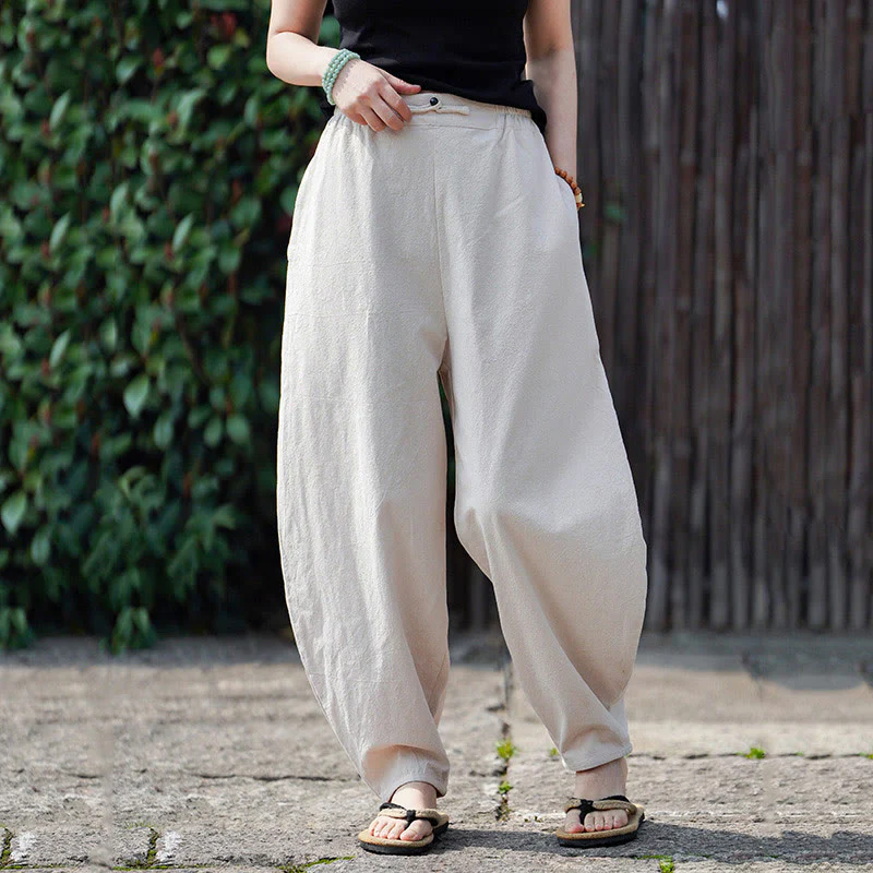 Pantaloni da uomo in cotone e lino con tasche, modello Buddha Stones Summer Plain One Chinese Frog-Botton, gamba dritta - Image 10