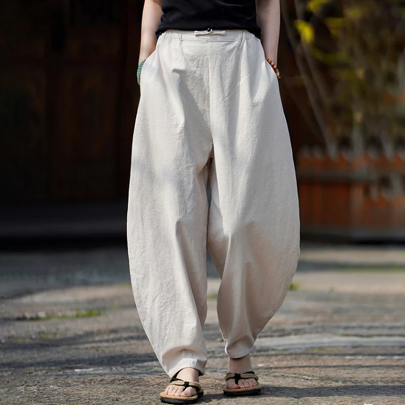 Pantaloni da uomo in cotone e lino con tasche, modello Buddha Stones Summer Plain One Chinese Frog-Botton, gamba dritta - Image 11