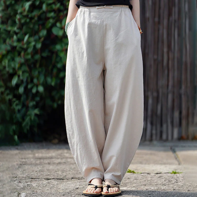Pantaloni da uomo in cotone e lino con tasche, modello Buddha Stones Summer Plain One Chinese Frog-Botton, gamba dritta - Image 12
