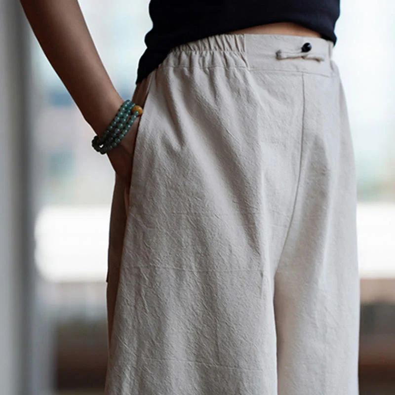Pantaloni da uomo in cotone e lino con tasche, modello Buddha Stones Summer Plain One Chinese Frog-Botton, gamba dritta - Image 15