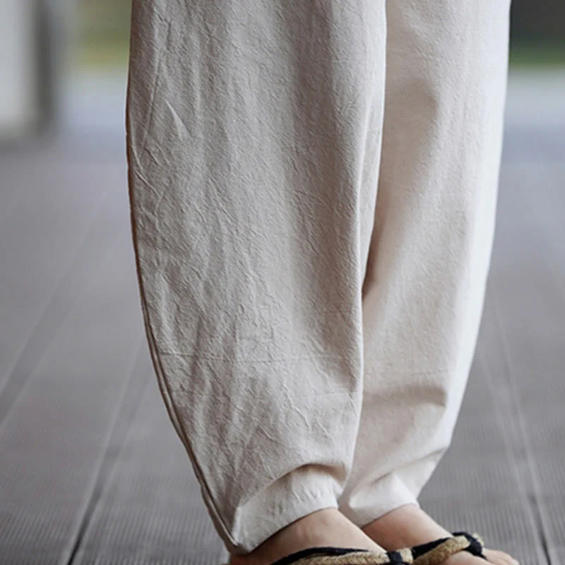 Pantaloni da uomo in cotone e lino con tasche, modello Buddha Stones Summer Plain One Chinese Frog-Botton, gamba dritta - Image 16