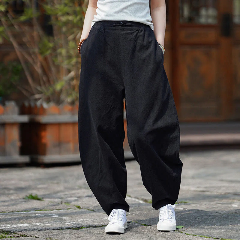 Pantaloni da uomo in cotone e lino con tasche, modello Buddha Stones Summer Plain One Chinese Frog-Botton, gamba dritta - Image 18