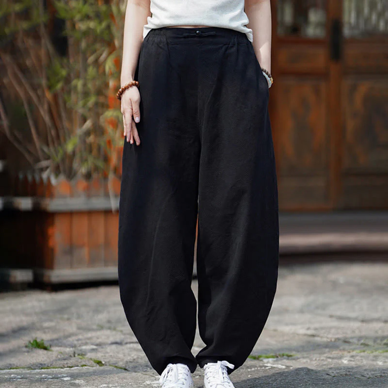Pantaloni da uomo in cotone e lino con tasche, modello Buddha Stones Summer Plain One Chinese Frog-Botton, gamba dritta - Image 19