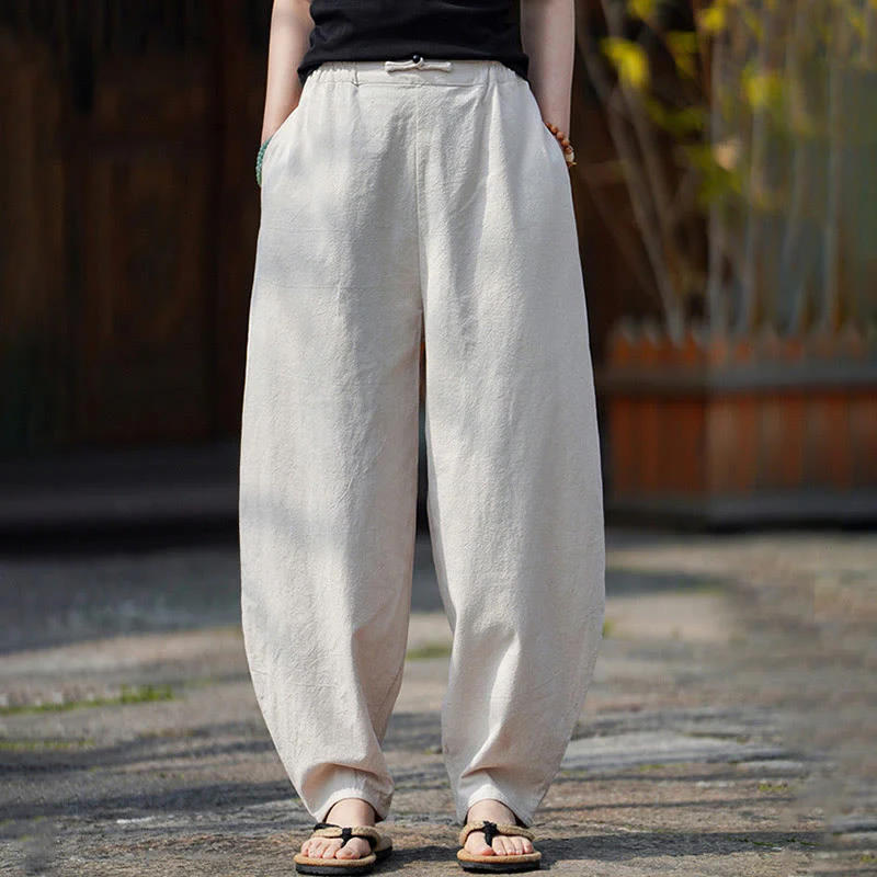 Pantaloni da uomo in cotone e lino con tasche, modello Buddha Stones Summer Plain One Chinese Frog-Botton, gamba dritta - Image 2