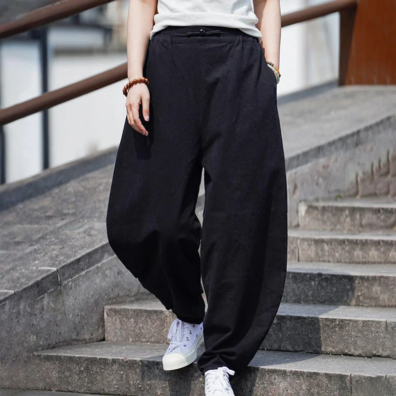 Pantaloni da uomo in cotone e lino con tasche, modello Buddha Stones Summer Plain One Chinese Frog-Botton, gamba dritta - Image 20