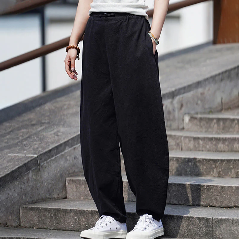 Pantaloni da uomo in cotone e lino con tasche, modello Buddha Stones Summer Plain One Chinese Frog-Botton, gamba dritta - Image 21