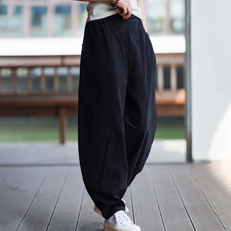 Pantaloni da uomo in cotone e lino con tasche, modello Buddha Stones Summer Plain One Chinese Frog-Botton, gamba dritta - Image 23