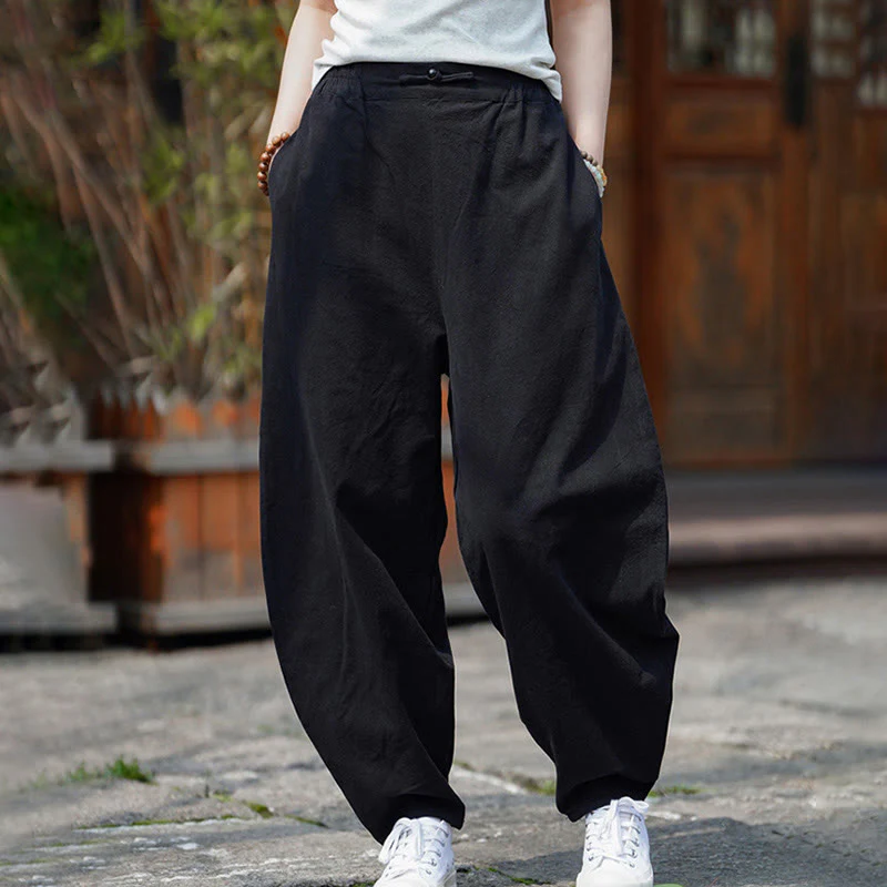 Pantaloni da uomo in cotone e lino con tasche, modello Buddha Stones Summer Plain One Chinese Frog-Botton, gamba dritta - Image 24