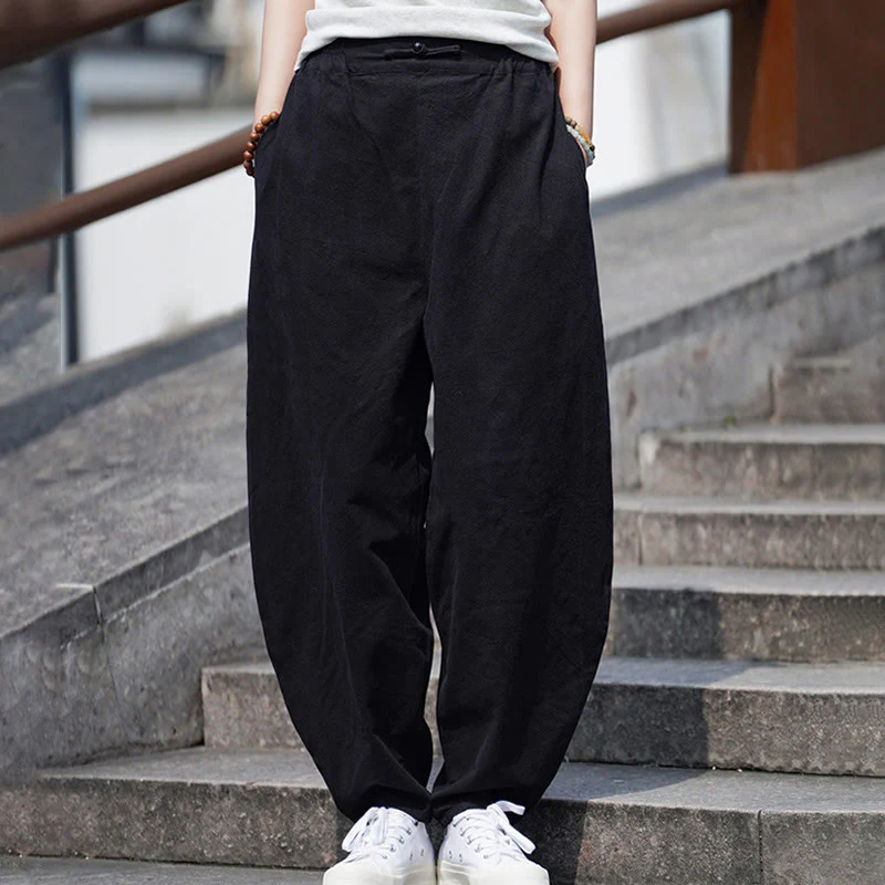 Pantaloni da uomo in cotone e lino con tasche, modello Buddha Stones Summer Plain One Chinese Frog-Botton, gamba dritta - Image 26