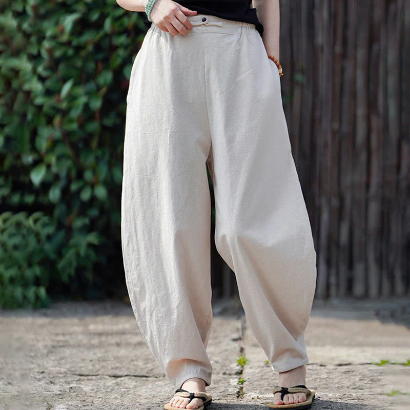 Pantaloni da uomo in cotone e lino con tasche, modello Buddha Stones Summer Plain One Chinese Frog-Botton, gamba dritta - Image 8