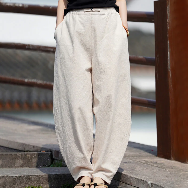 Pantaloni da uomo in cotone e lino con tasche, modello Buddha Stones Summer Plain One Chinese Frog-Botton, gamba dritta - Image 9