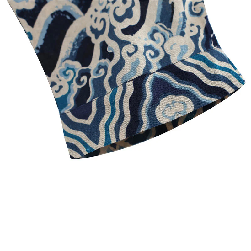 Pantaloni da uomo in cotone e lino etnico con tasche, stampati con elastico in vita e drago cinese , Buddha Stones - Image 10