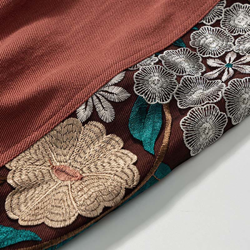 Pantaloni da uomo in cotone patchwork con motivo floreale ricamato Buddha Stones Spring e tasche - Image 11