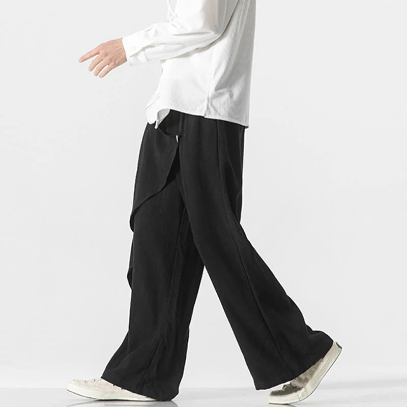 Pantaloni da uomo in cotone tinta unita con tasche e design asimmetrico con Buddha Stones - Image 12