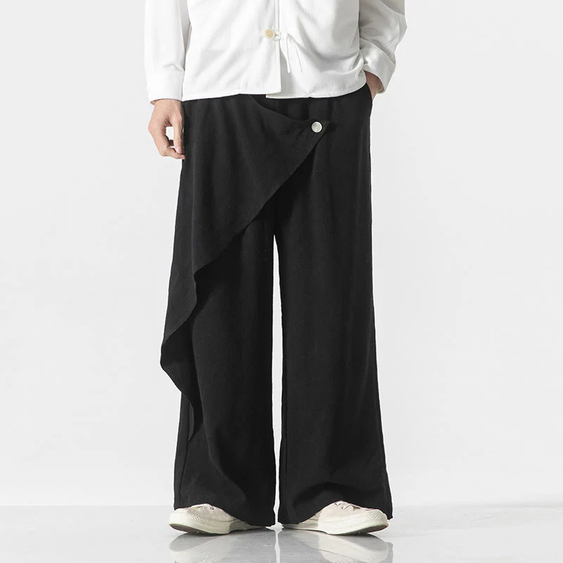 Pantaloni da uomo in cotone tinta unita con tasche e design asimmetrico con Buddha Stones - Image 18