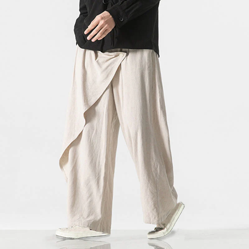 Pantaloni da uomo in cotone tinta unita con tasche e design asimmetrico con Buddha Stones - Image 21