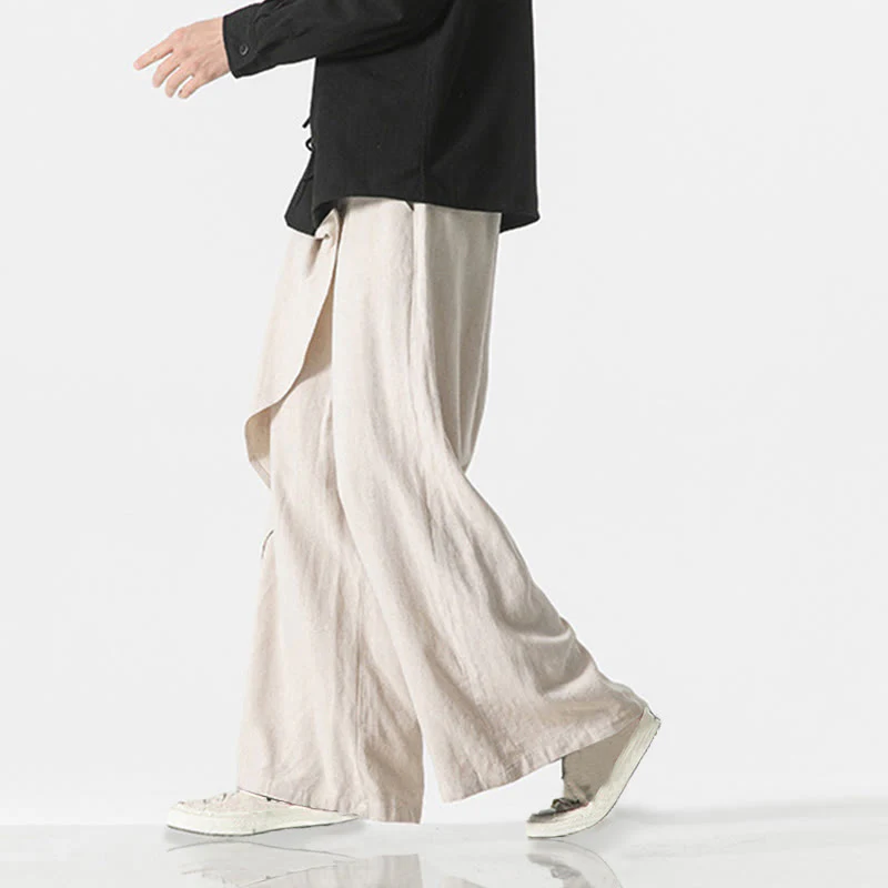 Pantaloni da uomo in cotone tinta unita con tasche e design asimmetrico con Buddha Stones - Image 22